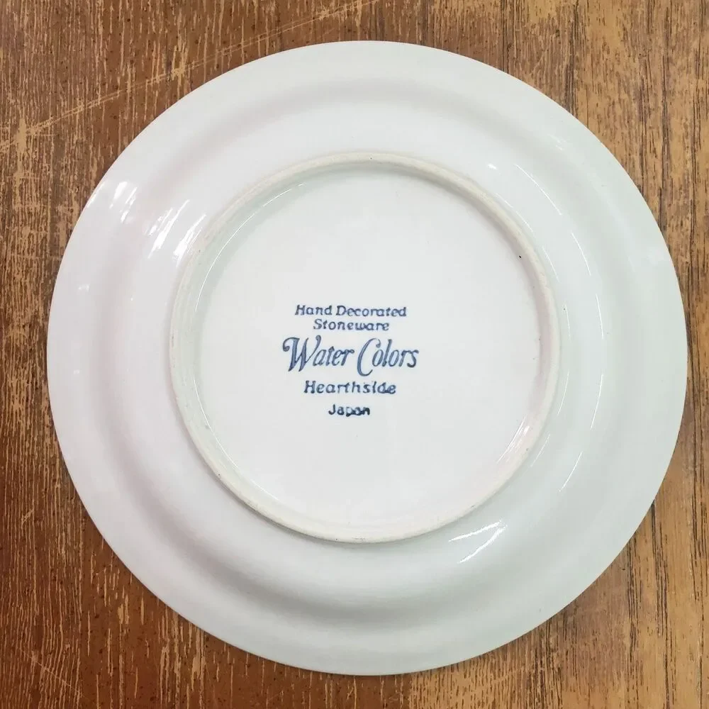 Vintage Hearthside Japan Water Colors Stoneware Saucers Set of 4 Mid Century